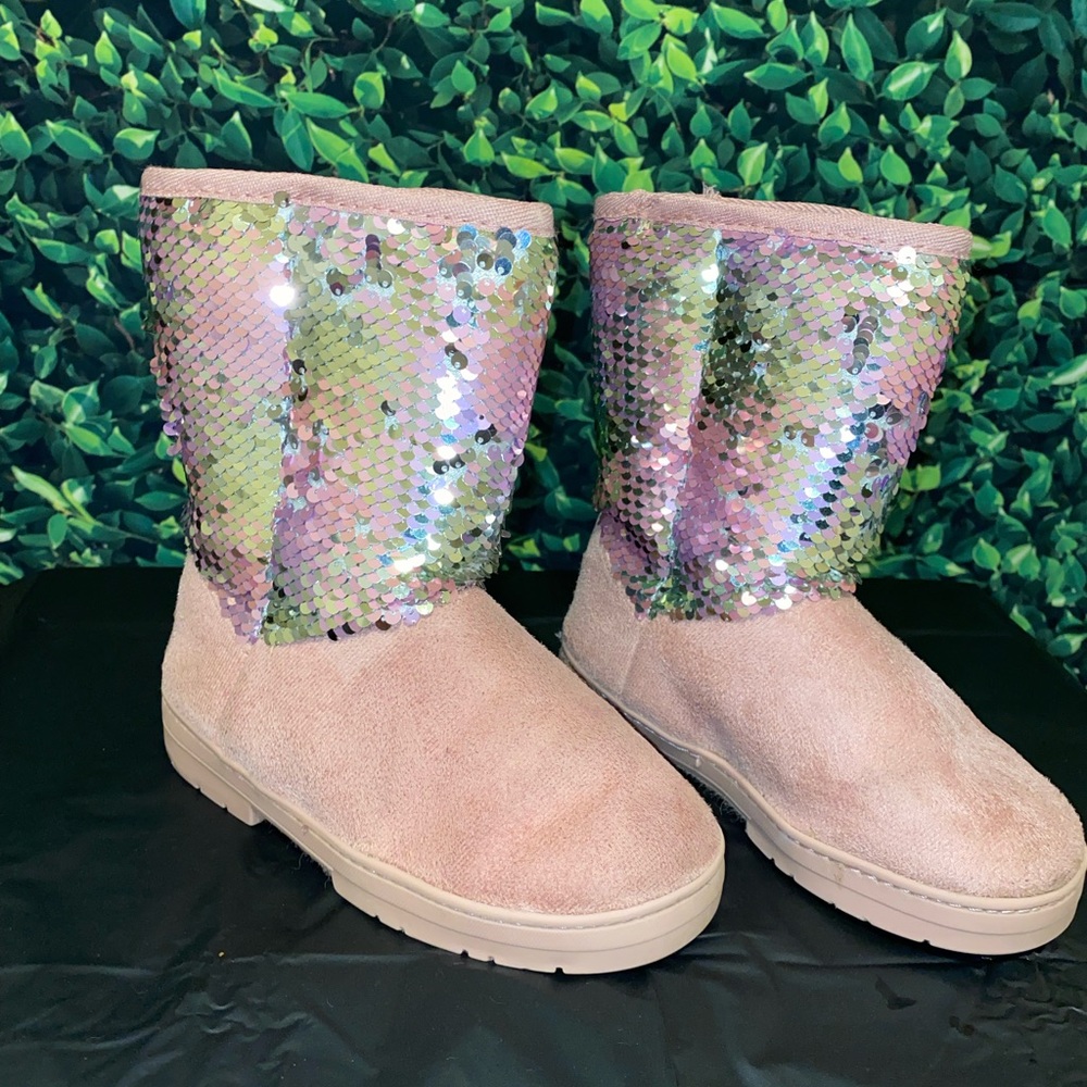 Bebe pink sequin boots